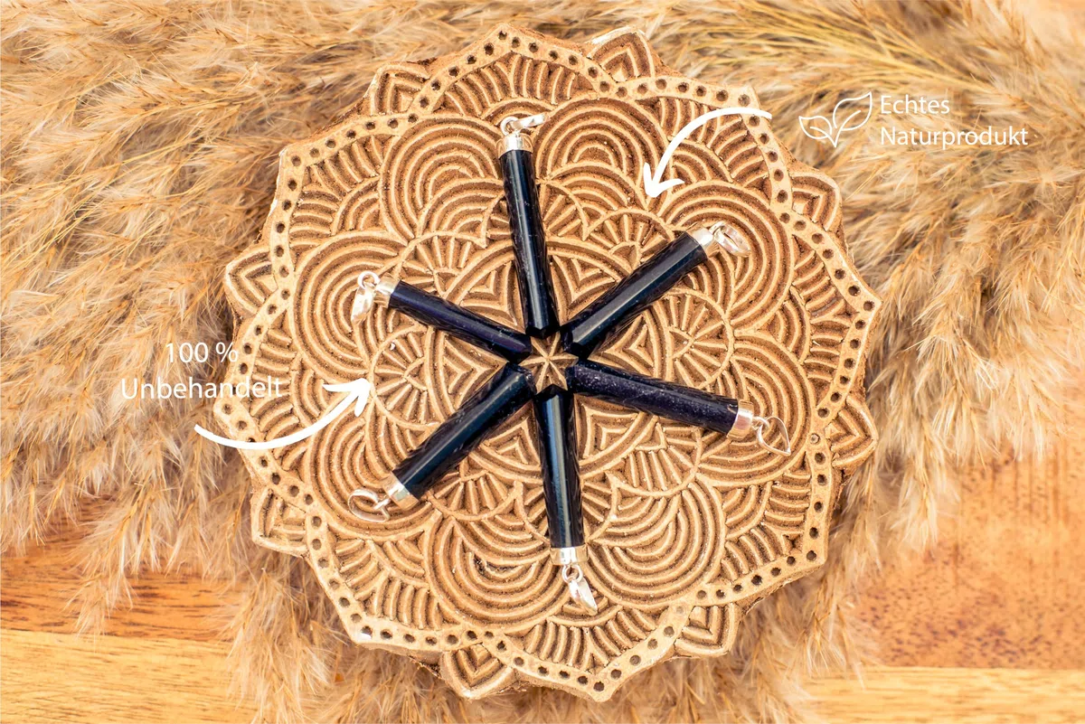 Lebensquelle Plus Tourmaline noire/pointe polie Schorl | Pendentif élégant en pierre précieuse | Capuchon en argent 925 + œillet, Acier inoxydable, Tourmaline