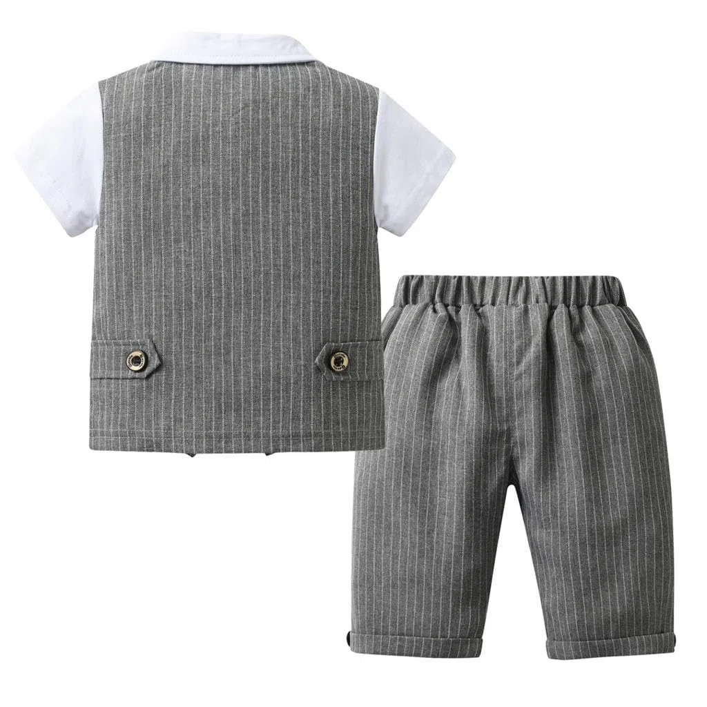 Lito Angels Costume Bebe Enfant Garcon Mariage Vetements de Ceremonie Formelle Ete avec Gilet et Noeud Papillon, Noir Gris