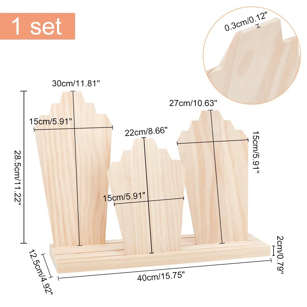 PH PandaHall Présentoirs à Colliers en Bois avec Support à 3 rangée et 3 Présentoirs Amovibles en Planches de Bois Présentoir à Bijoux Support de Rangement pour Colliers Bijoux Été Vente au Détail