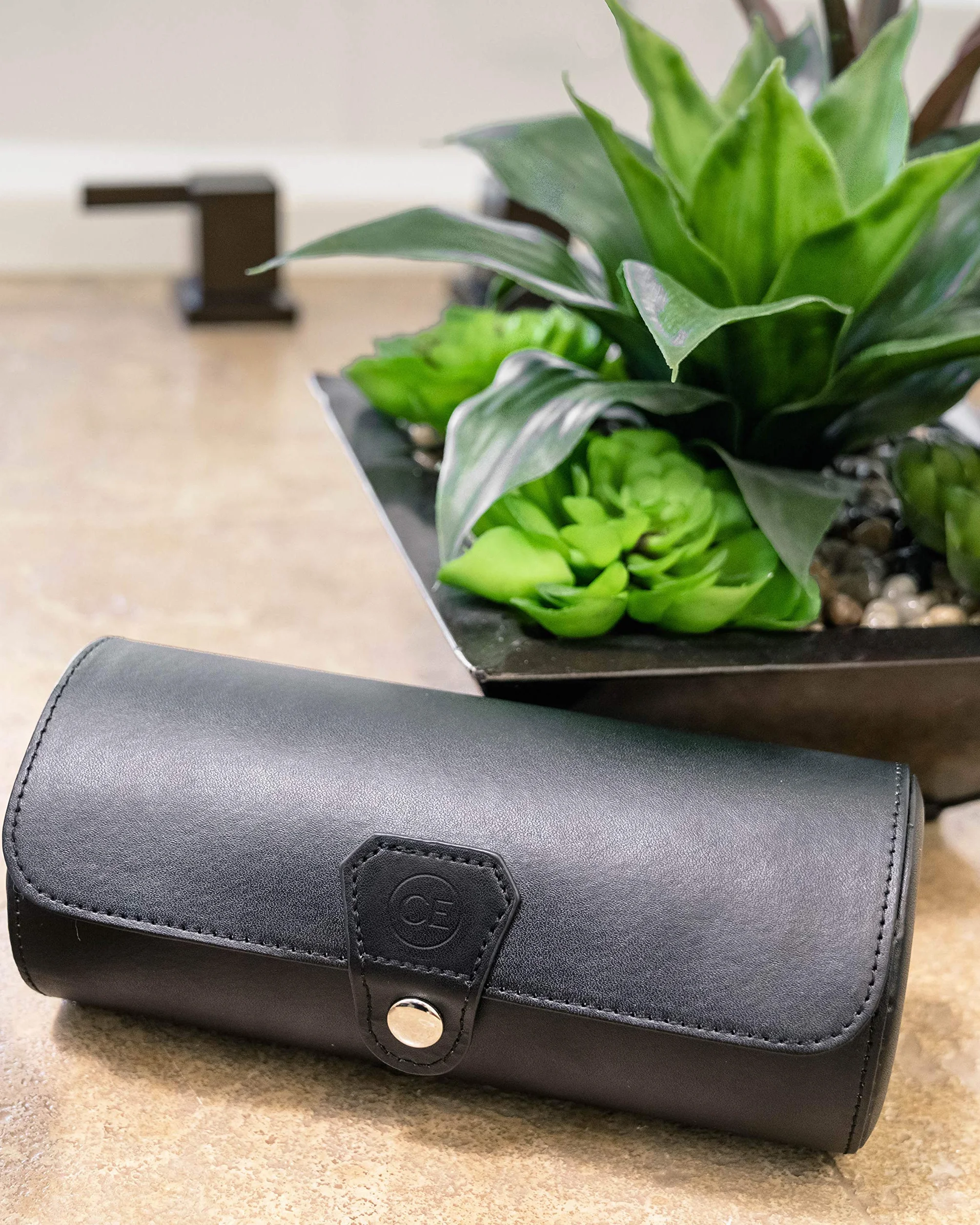 CASE ELEGANCE Travel Watch Organizer Case - Rouleau en similicuir (Noir) - par