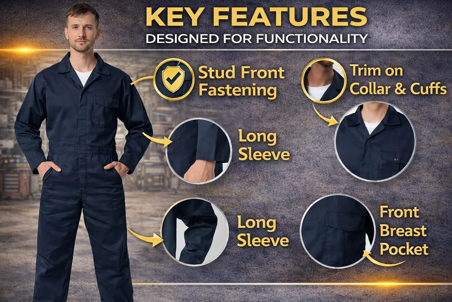 GRS C2 Combinaison de travail pour homme Bleu marine foncé – Combinaison de protection pour mécanicien, atelier, entrepôt, université, étudiants, garages, bricolage