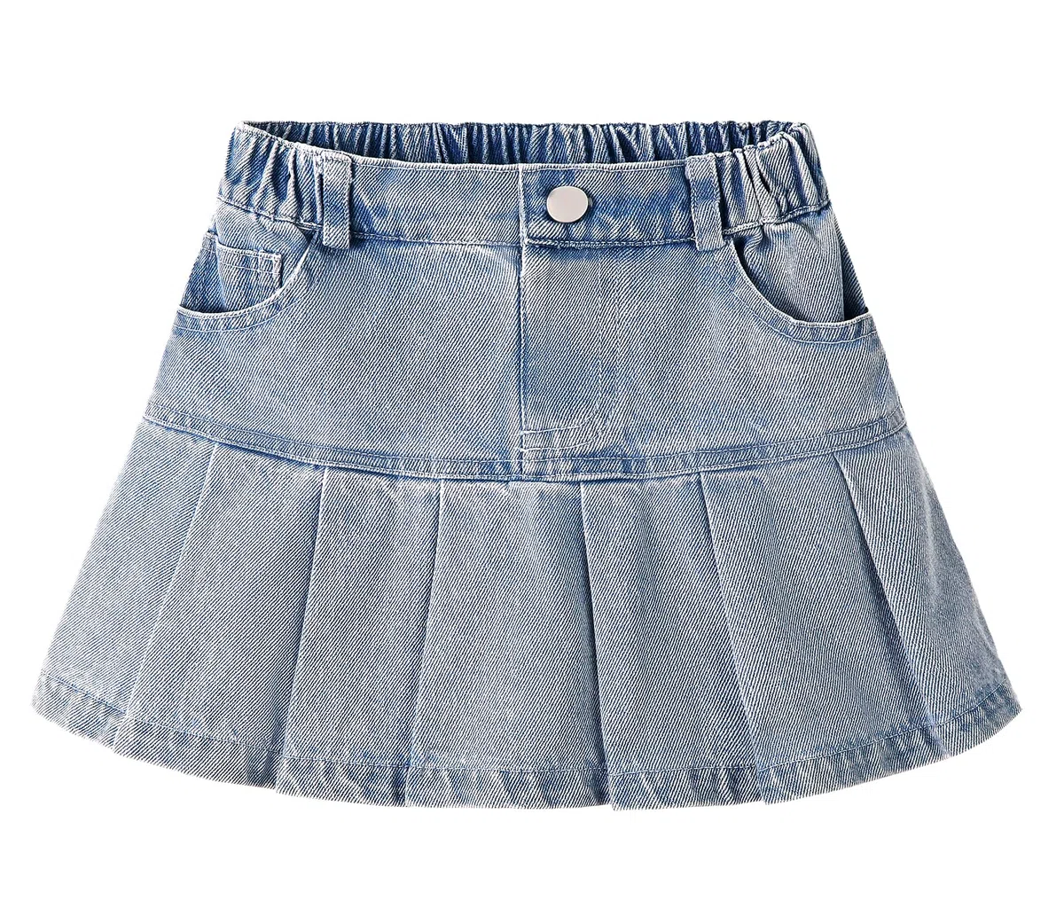 Miipat Jupe en Jean pour Petites Filles, Jupe Courte Plissée en Denim à Taille Haute Trapèze avec Élastique Taille Poche Mini Jupes Décontractées Enfant Fille 3 à 8 Ans