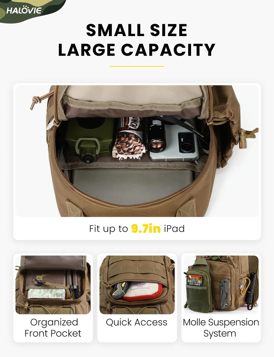 HALOVIE Sac Bandoulière Homme,Sac à Poitrine avec Blocage RFID Sacoche Bandouliere Tactique pour Homme & Femme Sacs à Dos Porté Travers pour Voyage Randonnée Camping Trekking