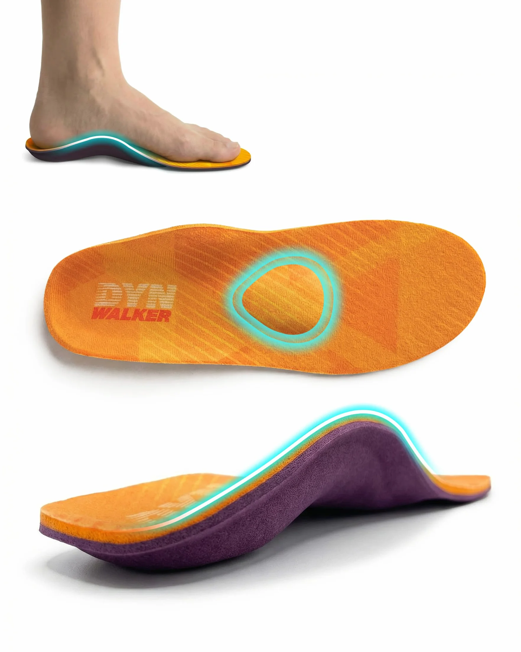 DynWalker Semelles Orthopédiques avec Support Voûte Plantaire - pour Fasciite Plantaire, Pieds Plats, Douleurs au Talon - Amortissantes & Stabilisantes pour Course, Travail, Quotidien (H&F) S