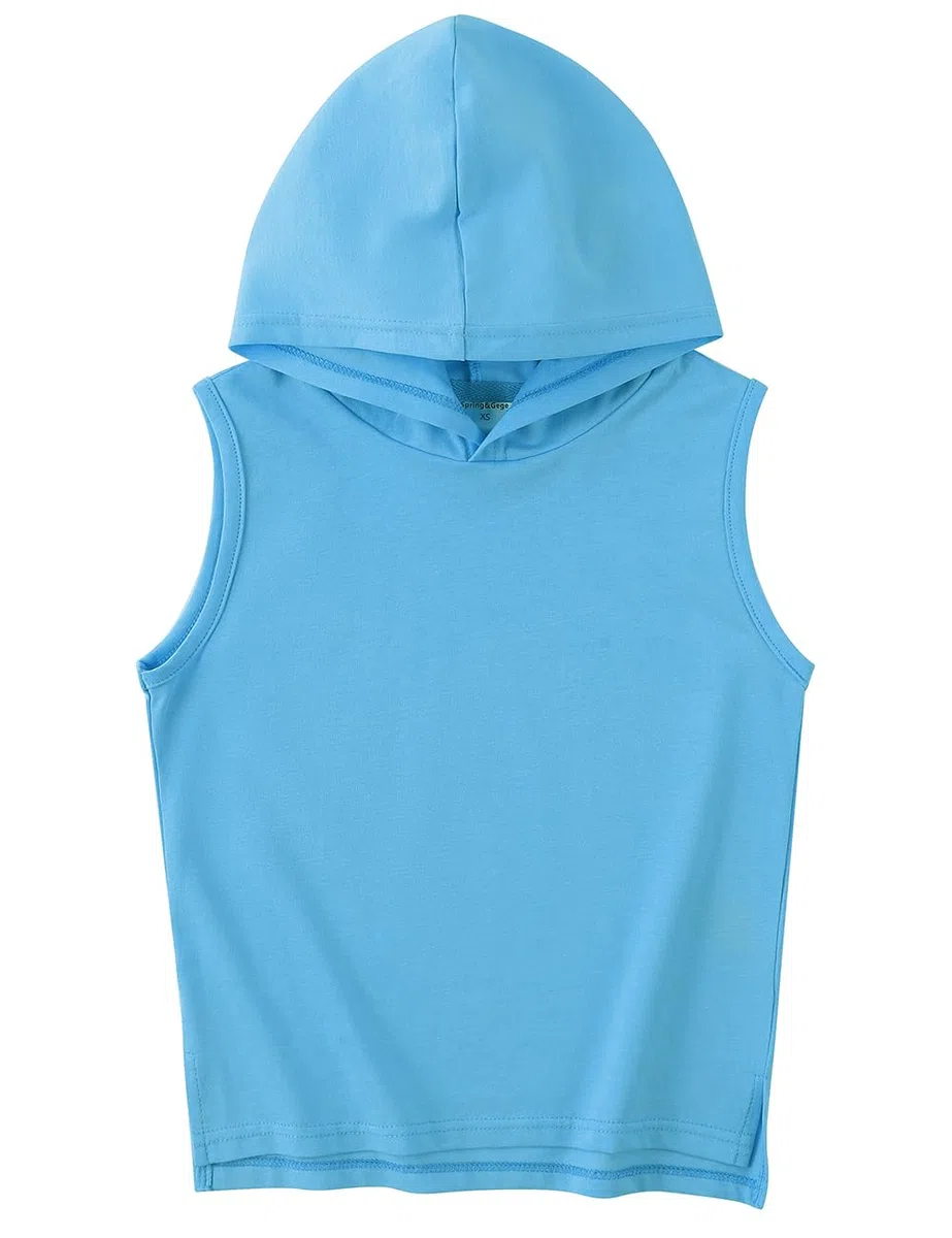 Spring&Gege Débardeur à capuche uni basique sans manches pour garçon - Uniforme d'entraînement - T-shirt confortable (5-14 ans)