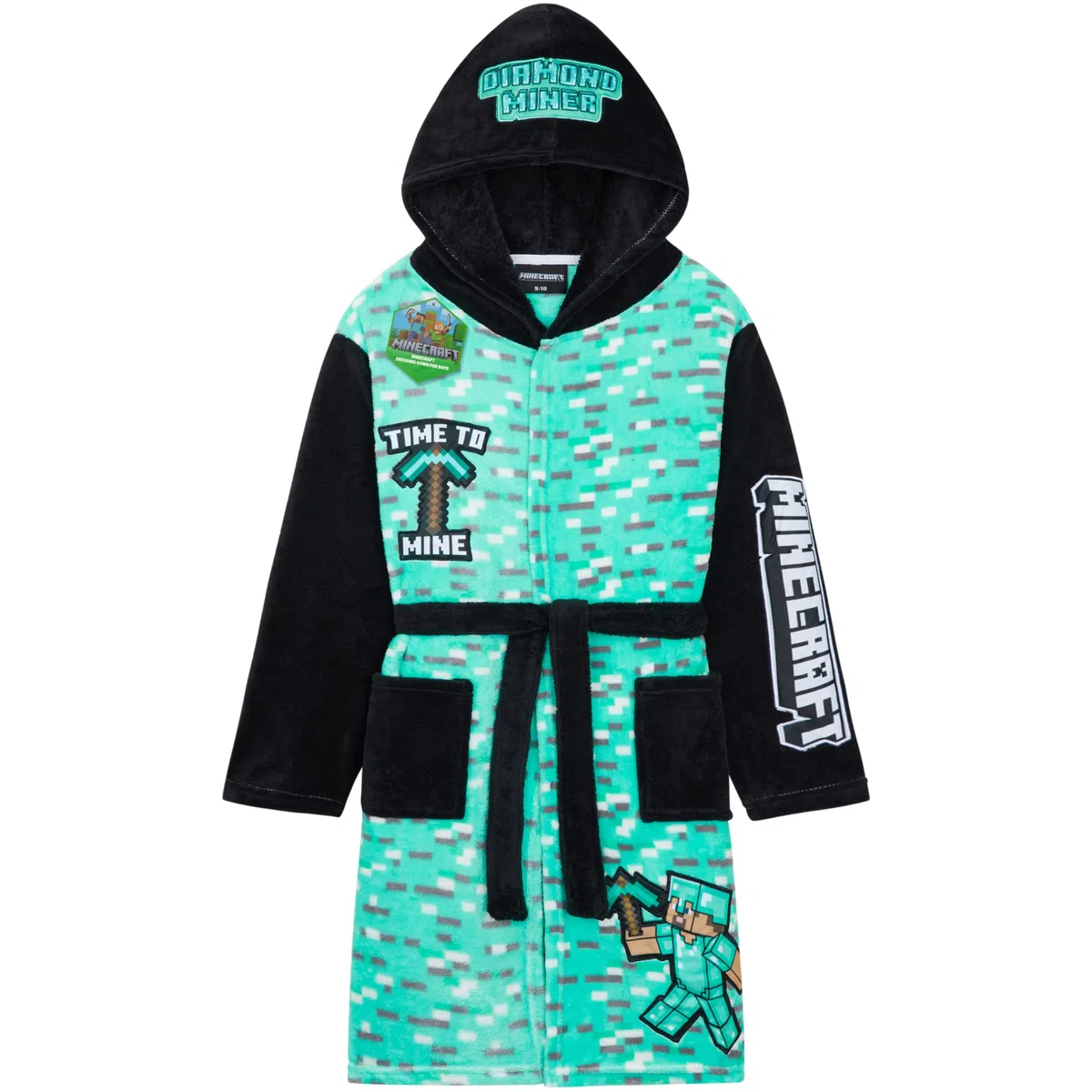 Get Trend Minecraft Robe Enfant et Ado, Robe de Chambre Polaire à Capuche avec Poches Loungewear Hiver, Idée Cadeau Creeper