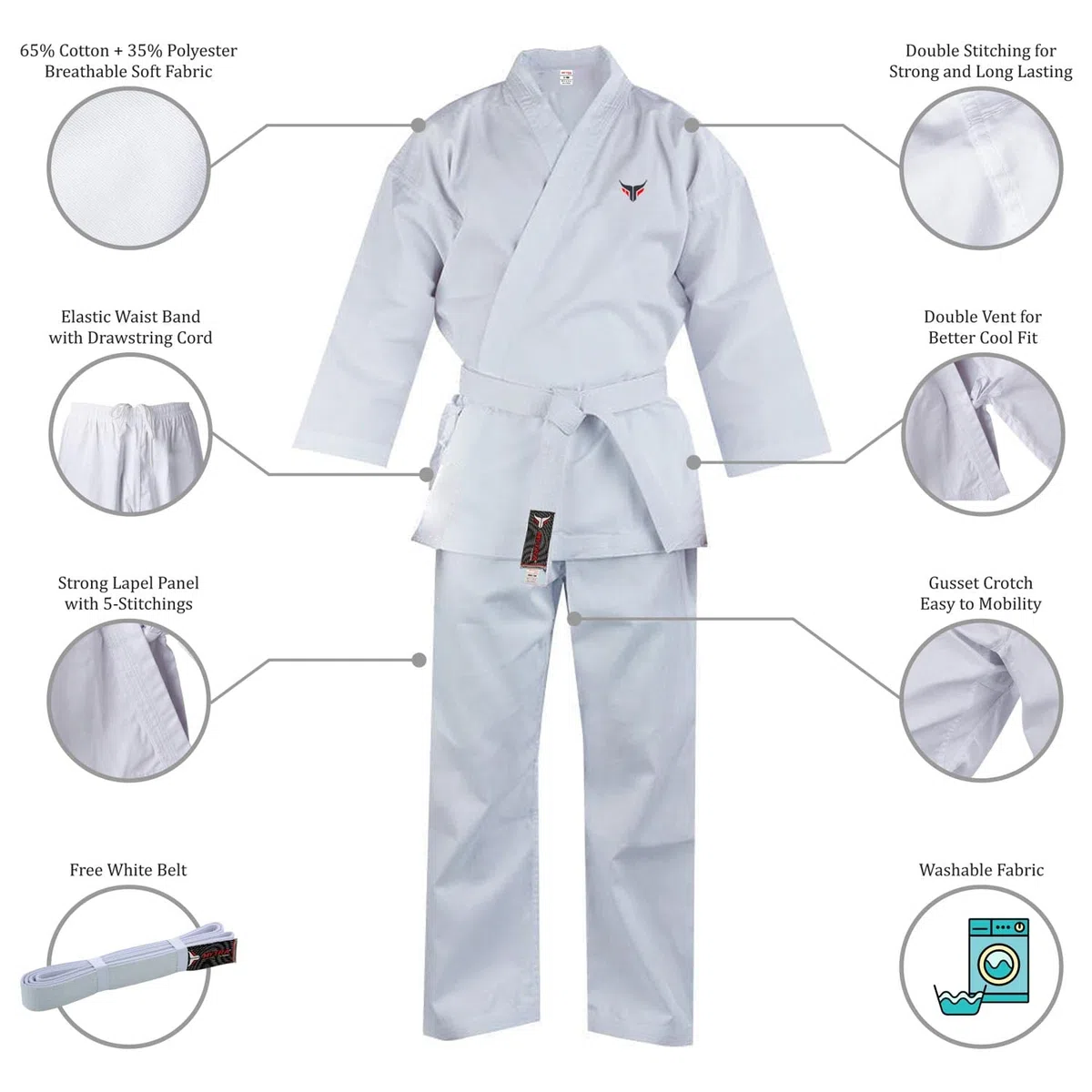 Mytra Fusion Uniforme Gi de Karaté Enfant avec Ceinture – Tenue d’Entraînement Arts Martiaux 200 g pour Garçons et Filles – Tenue de Karaté Étudiant
