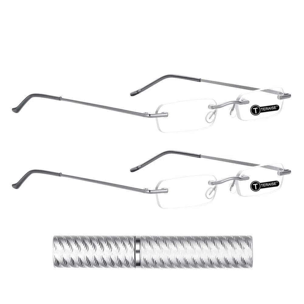TERAISE Mise à jour des lunettes de lecture légères Lecteurs sans cadre lentille claire pour hommes et femmes avec étui pour tube Clip Pen