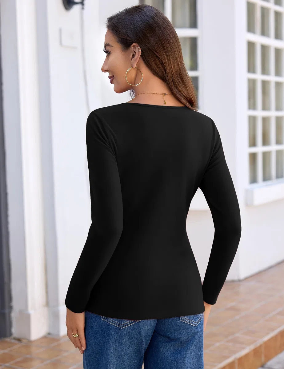 Aottori Haut Thermique Femme à Manches Longues Basic Tee Shirt Léger Slim Fit sous-vêtement Thermiques Pull Basique Chaud élégant Maillot de Corps Dessus de Base Hiver Automne
