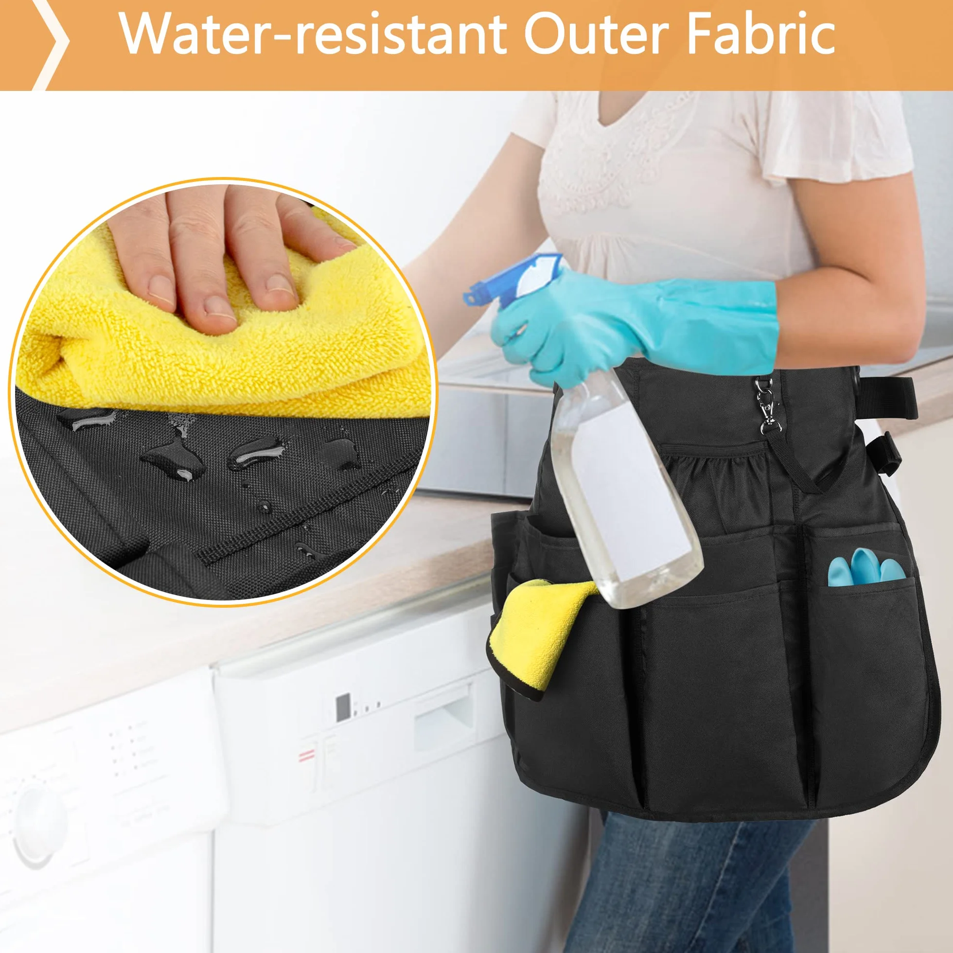 LoDrid Tablier de nettoyage professionnel, tabliers de nettoyage résistants à l'eau avec 9 poches et ceinture à boucle réglable pour les travaux de nettoyage de la maison, de l'hôtel