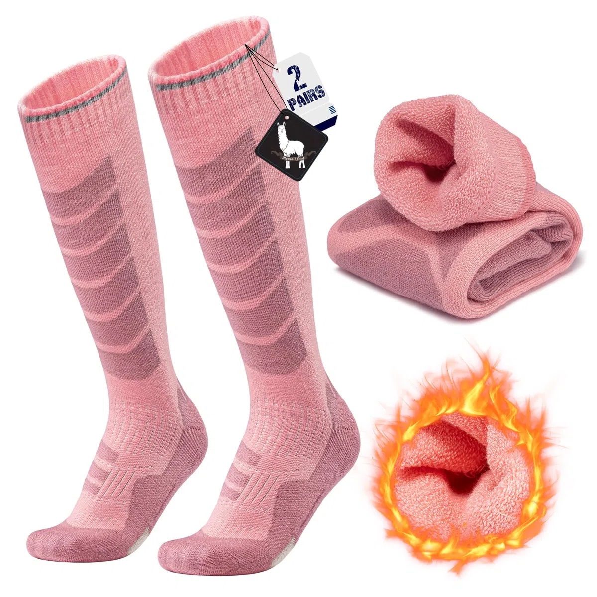 ineepor 2 Paires Chaussette de SKI Laine Alpaga Pour Hommes et Femmes, Chaussettes Thermiques d'hiver de Contention pour Ski, Randonnée, Cyclisme, Sport