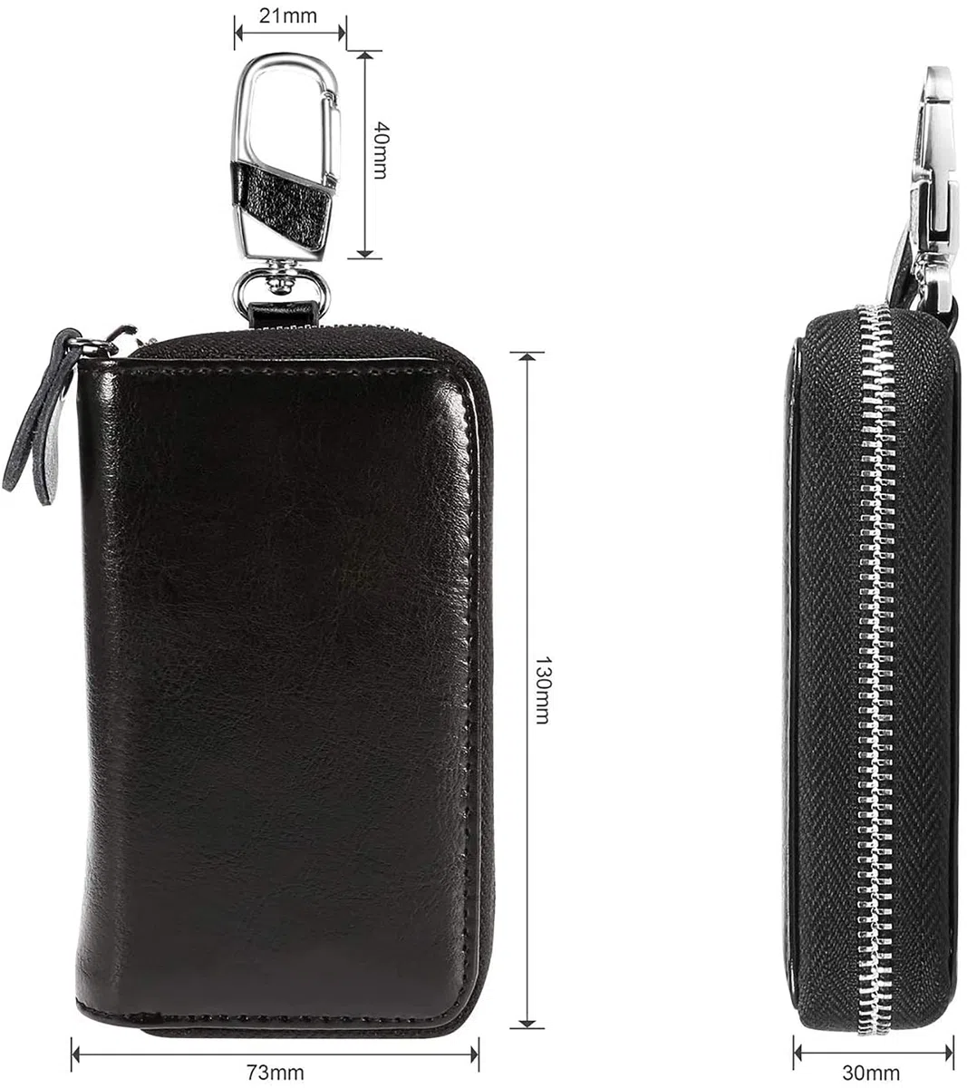 Etuis Porte Clés Cuir, Pochette Porte Clef Cuir Porte-Clé Voiture Porte-monnaie Sac à poche Sécurité Multifonctionnel Fermeture Éclair Classique Casual, avec 12 crochet Clip
