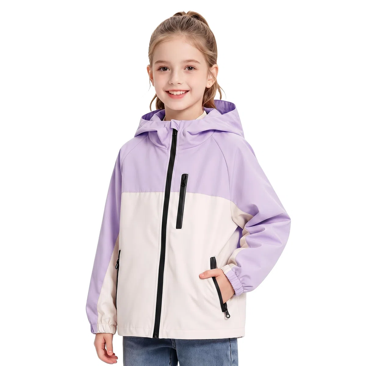 Garçon Filles Manteau Imperméables Outdoor Veste de Pluie Enfant Léger et Coupe-vent Blouson à Capuche Respirant Manteaux Mi-saison Printemps Automne Vêtement pour 5-13 ans