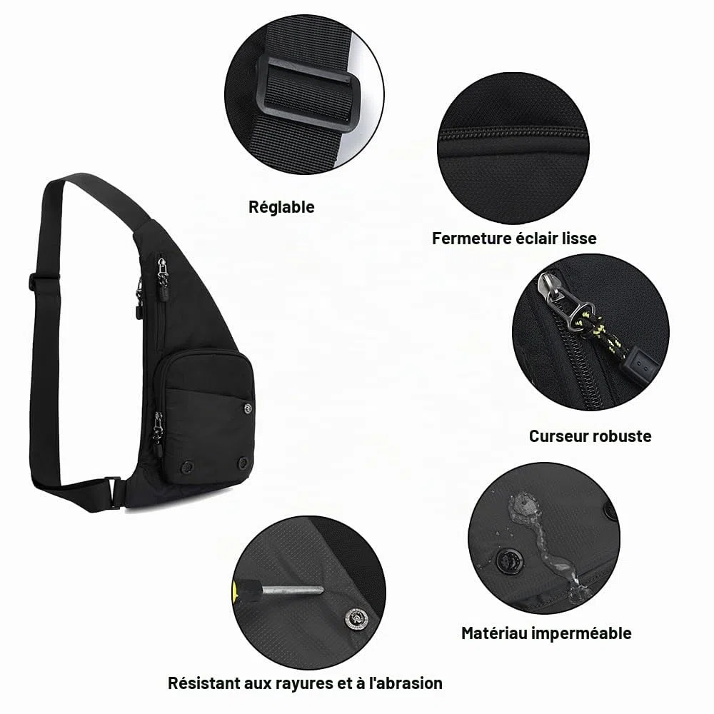 A-QMZL Sac à bandoulière pour homme et femme - Sac de poitrine fin et antivol - Imperméable et léger - Plusieurs poches - Sac à bandoulière pour voyage, sport, randonnée