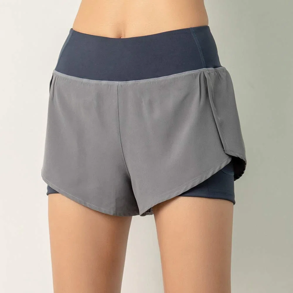 LIXADA Femmes 2-en-1 Short de Course avec Poche Large Ceinture Double Couche Doublure Couche de Couverture Sportswear pour Se prélasser Sport Yoga Athlétique d'entraînement