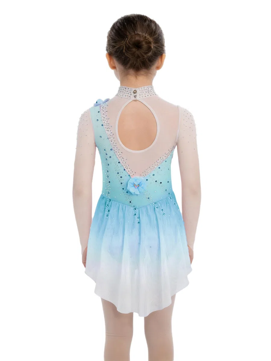 Oyolan Robe Patinage Artistique Fille Tenue Patinage sur Glace Justaucorps Manches Longues Strass Costume