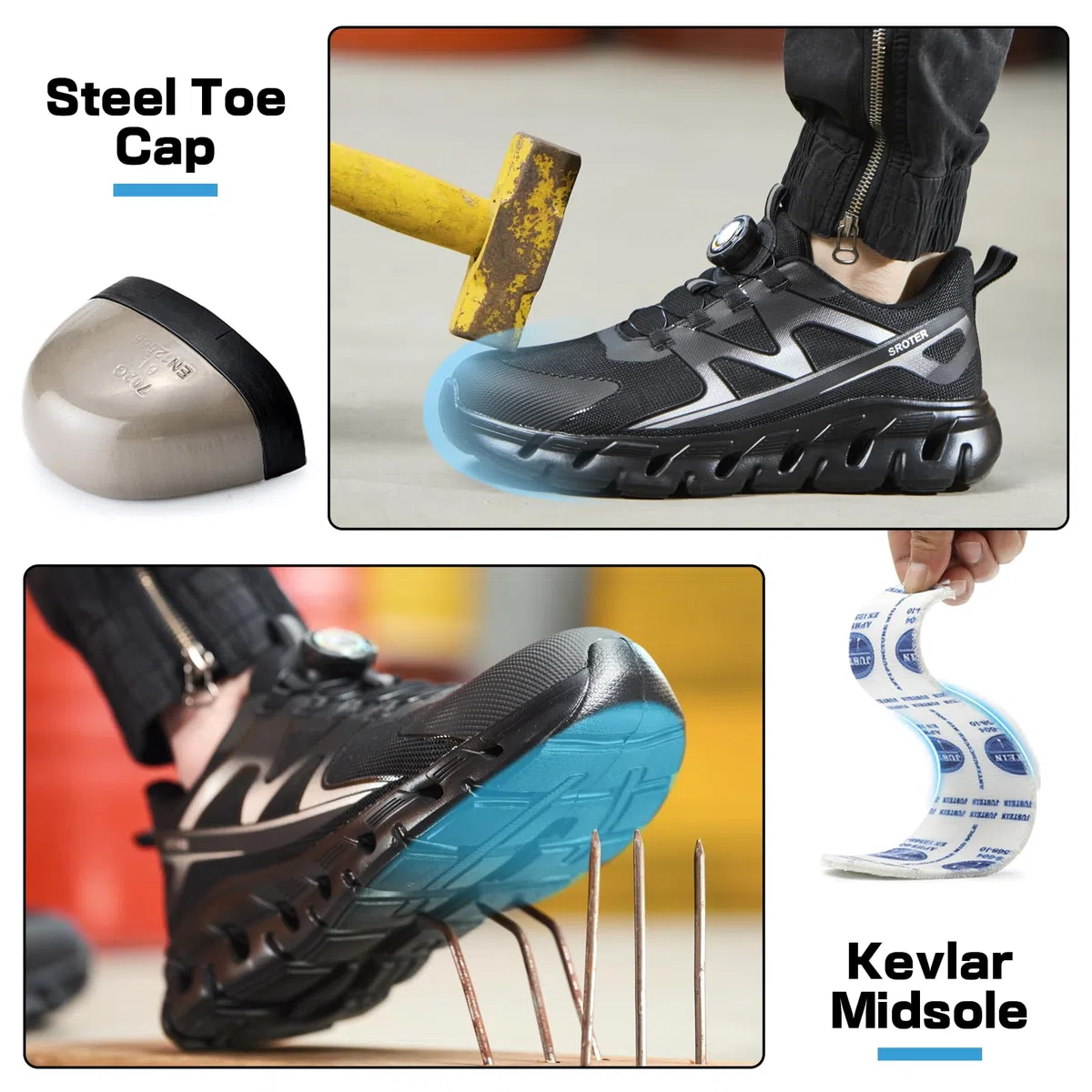 AEKYIWL Chaussures de Sécurité Hommes Femmes Légère Respirantes Basket de Securite Confortable Antidérapante Chaussures de Travail Lacet à Bouton Pivotant