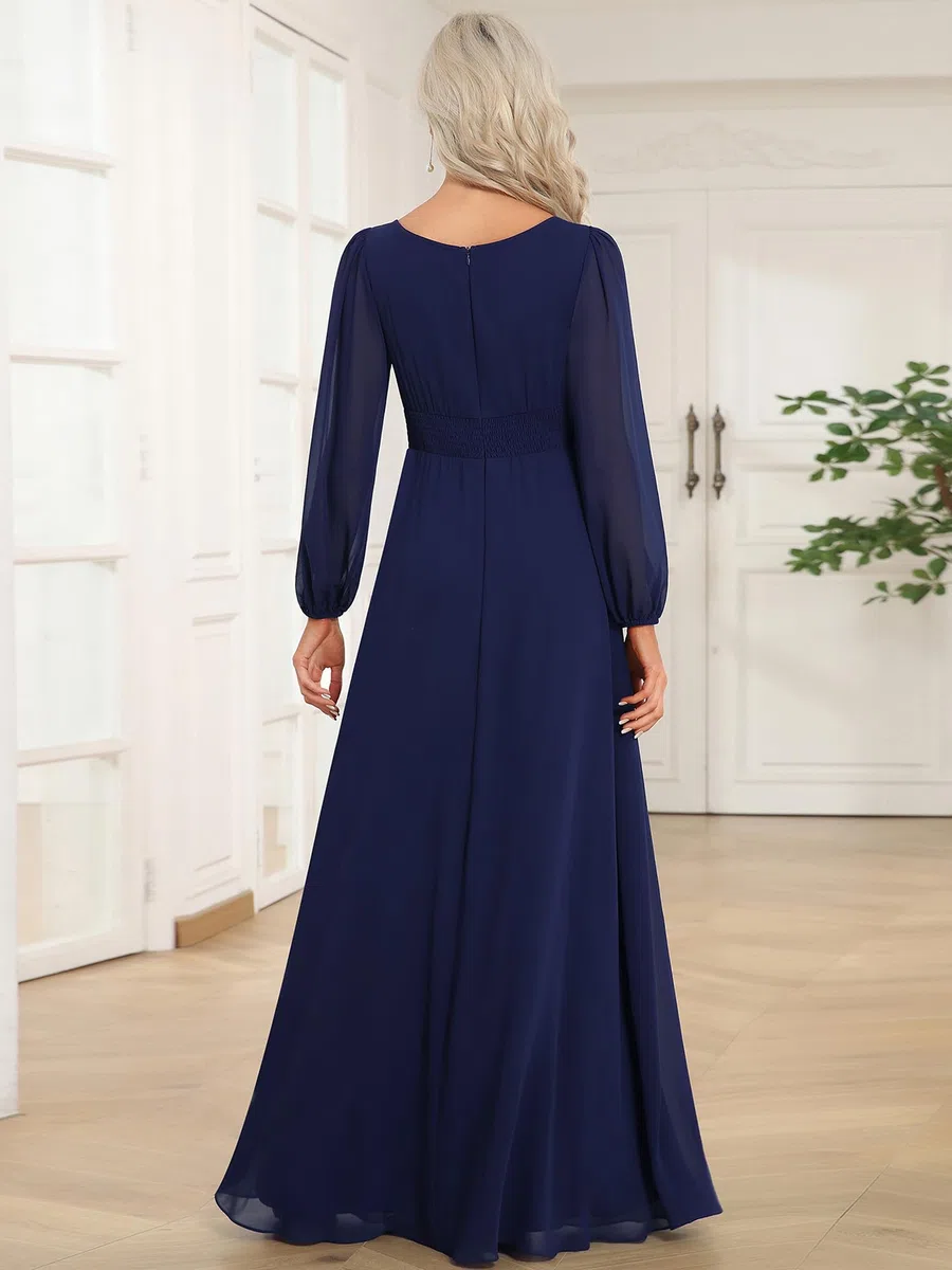 Ever-Pretty Robe Demoiselle d'honneur Femme Longue Manches Longues Col Rond Mousseline Chic ES0106B