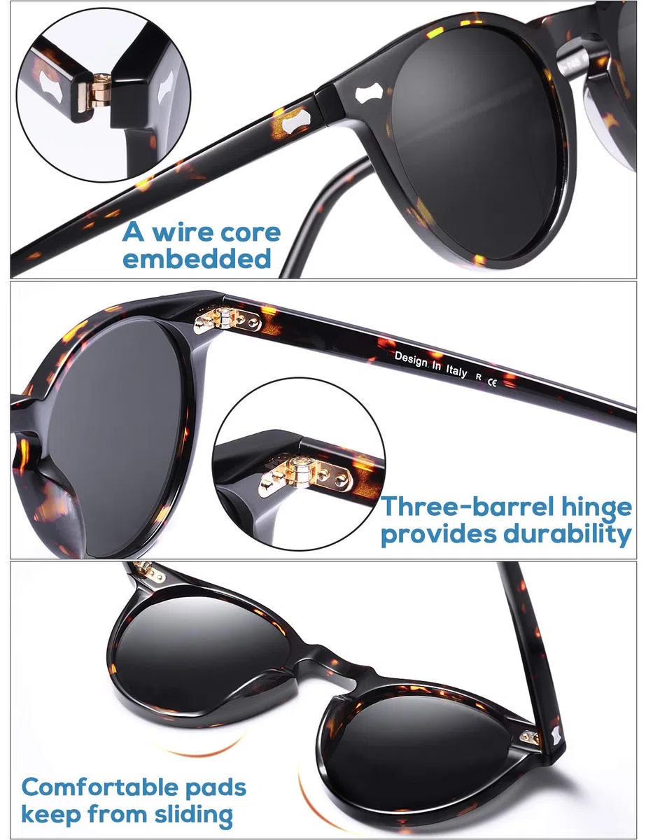 Carfia Rétro Lunette de Soleil Homme Polarisée UV400 Protection pour la Conduite en Voyage