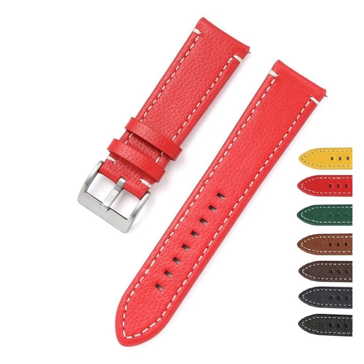 INEOUT Bracelet de montre double face en cuir 18 mm, 20 mm, 22 mm, 24 mm à libération rapide pour homme et femme, jaune, rouge, noir, accessoires de montre