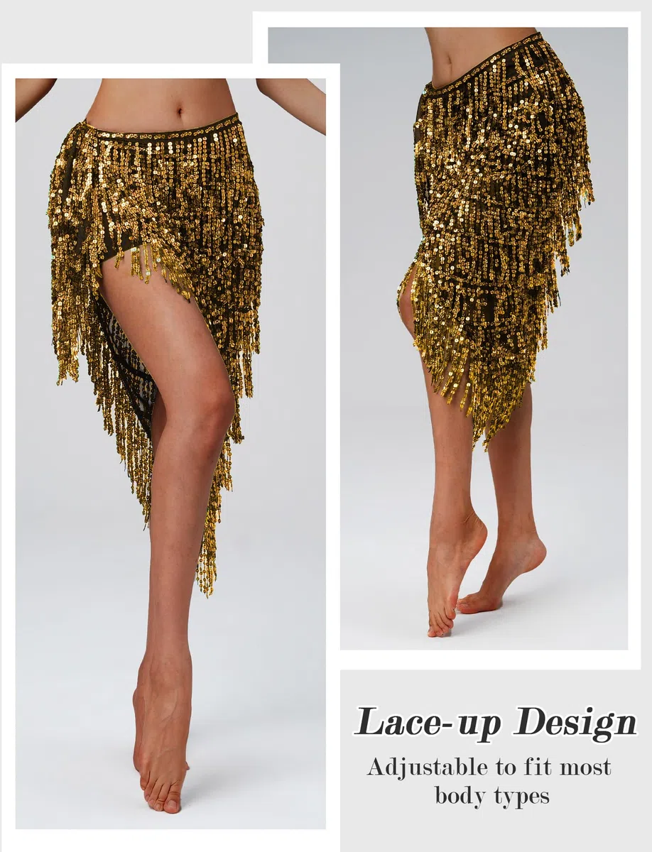 SEAUR Ceinture Danse Orientale Femme Sequin Foulard Danse du Ventre Hip Scarf Tassel pour Rumba Samba Chacha