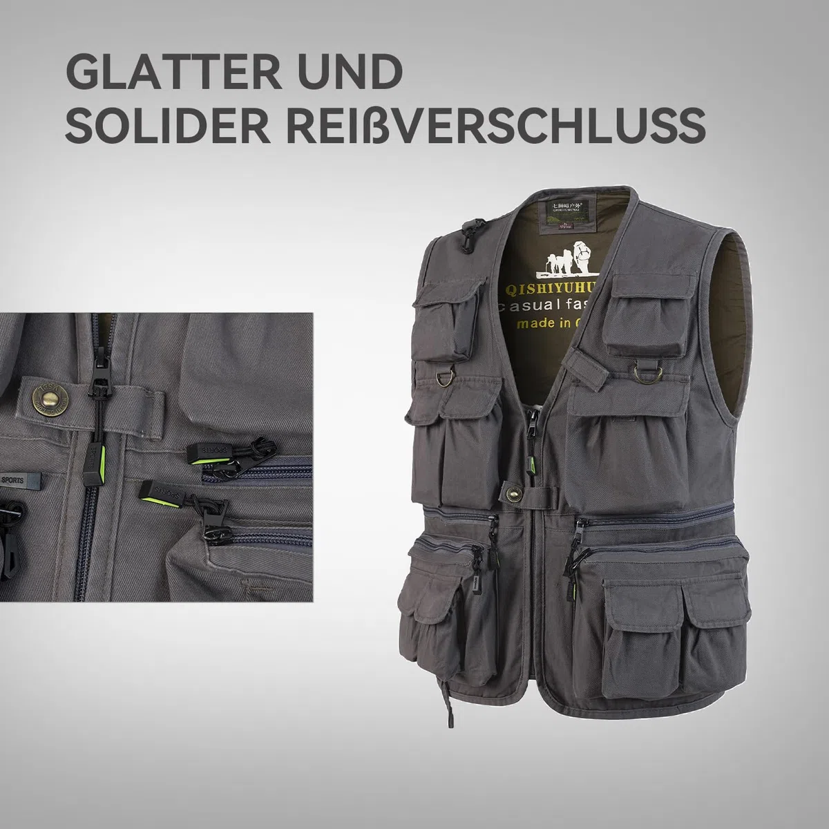 Gilet de Pêche pour Homme Multi-Poches Gilet Reporter de Plein air Veste sans Manches de Travail Gilet de Chasse Photographie
