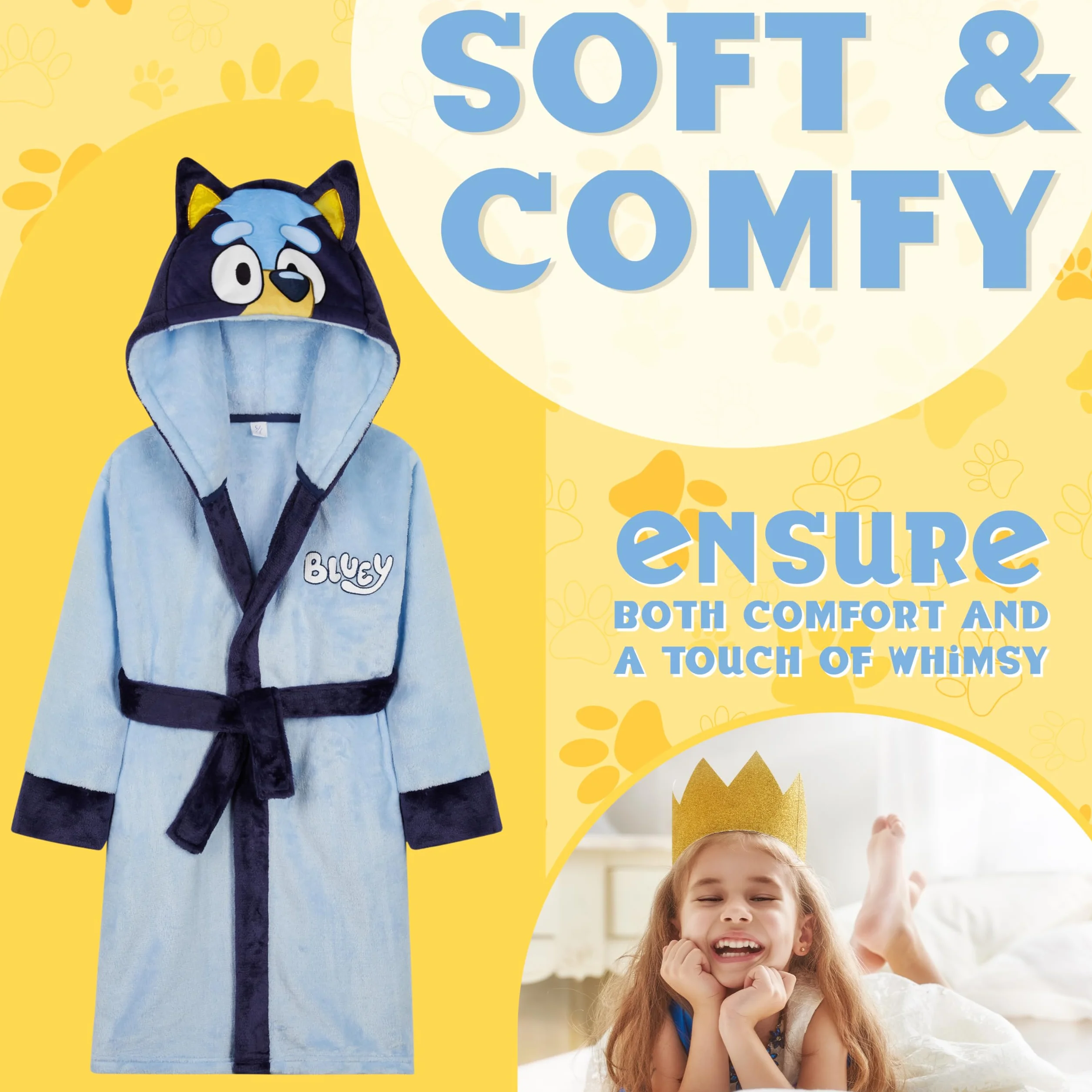 BlueY Robe de Chambre Fille et Garçon en Polaire Capuche et Ceinture, Bingo Peignoir de Bain Enfant Bebe, Idee Cadeau Enfant