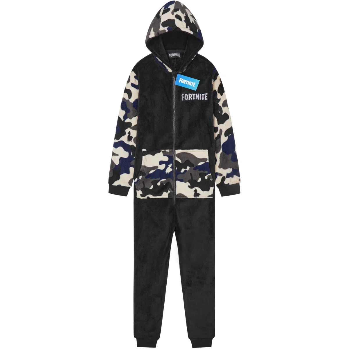 Get Trend Fortnite Grenouillere Adolescent Garcon Combinaison Enfant Pyjama Combinaison Polaire avec Capuche Idée Cadeau Gamer (13-14 Ans, Noir Camo Fortnite)