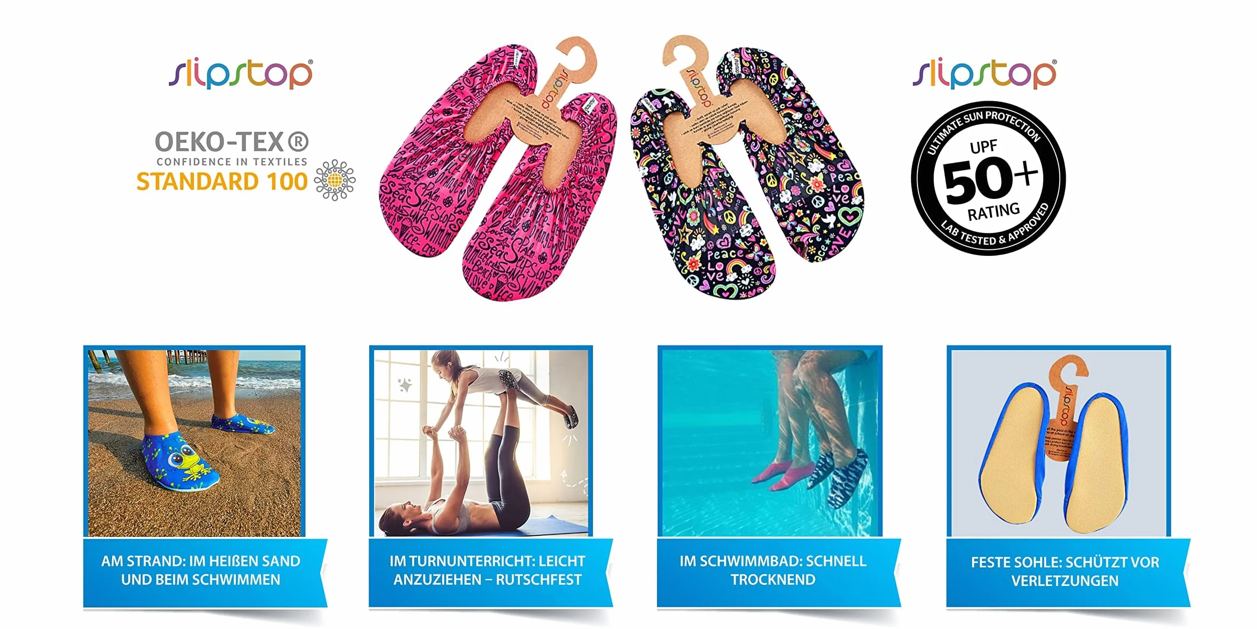 Slipstop - Chaussures de Sport de Plage pour Enfants antidérapantes de Bain Vacances Yoga Unisexe Facteur de Protection Solaire 50