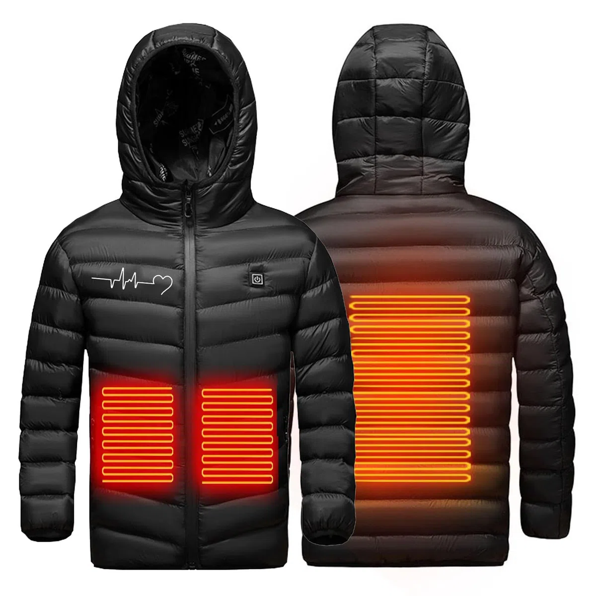 Manteau Doudoune Chauffant Enfants Vêtements Chauffants Garçons Filles avec Zips et 3 Zones de Chauffage pour Camping Coupe-Vent Imperméable Doudoune Chaude Hiver Imprimé Enfants 4 ans à 15 ans