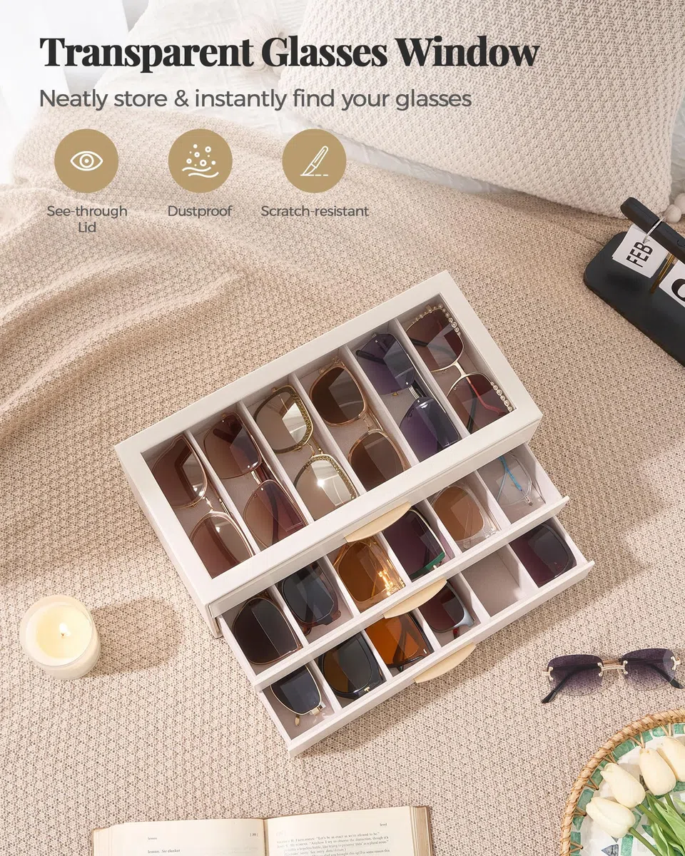 Lolalet Coffret Élégant pour Collection de Lunettes de Soleil, Organisateur avec Tiroirs et Couvercle Transparent