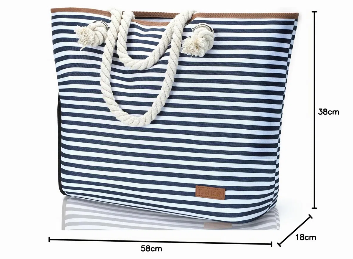 Grand sac de plage pour femme avec fermeture éclair, sac de bain polyvalent XXL, sac de sauna, sac de voyage, sac de plage, bleu à rayures, xxl