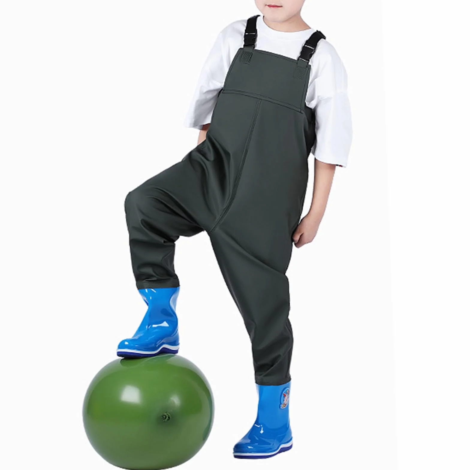 Pantalon de Pluie Enfant avec Bretelles Cuissardes de Poitrine pour Enfants,Cuissardes de Chasse imperméables avec Bottes Combinaison Habiller Garçons