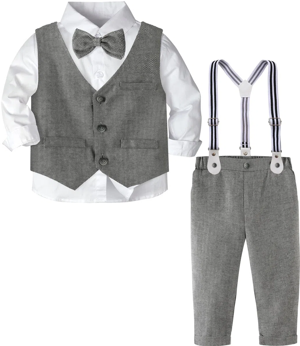 mintgreen Bébé Garçon Vêtements 3PCS Garçon Mariage Costume, Chemise + Pantalon + Bretelles + Gilet + Bowtie
