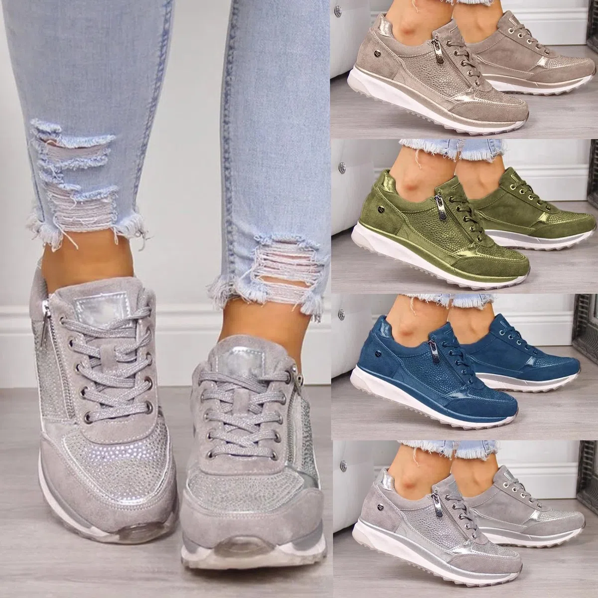 Baskets Orthopédiques avec Fermeture éclair, Baskets Décontractées avec Soutien De La Voûte Plantaire pour Femme, Chaussures De Tennis Confortables à Enfiler