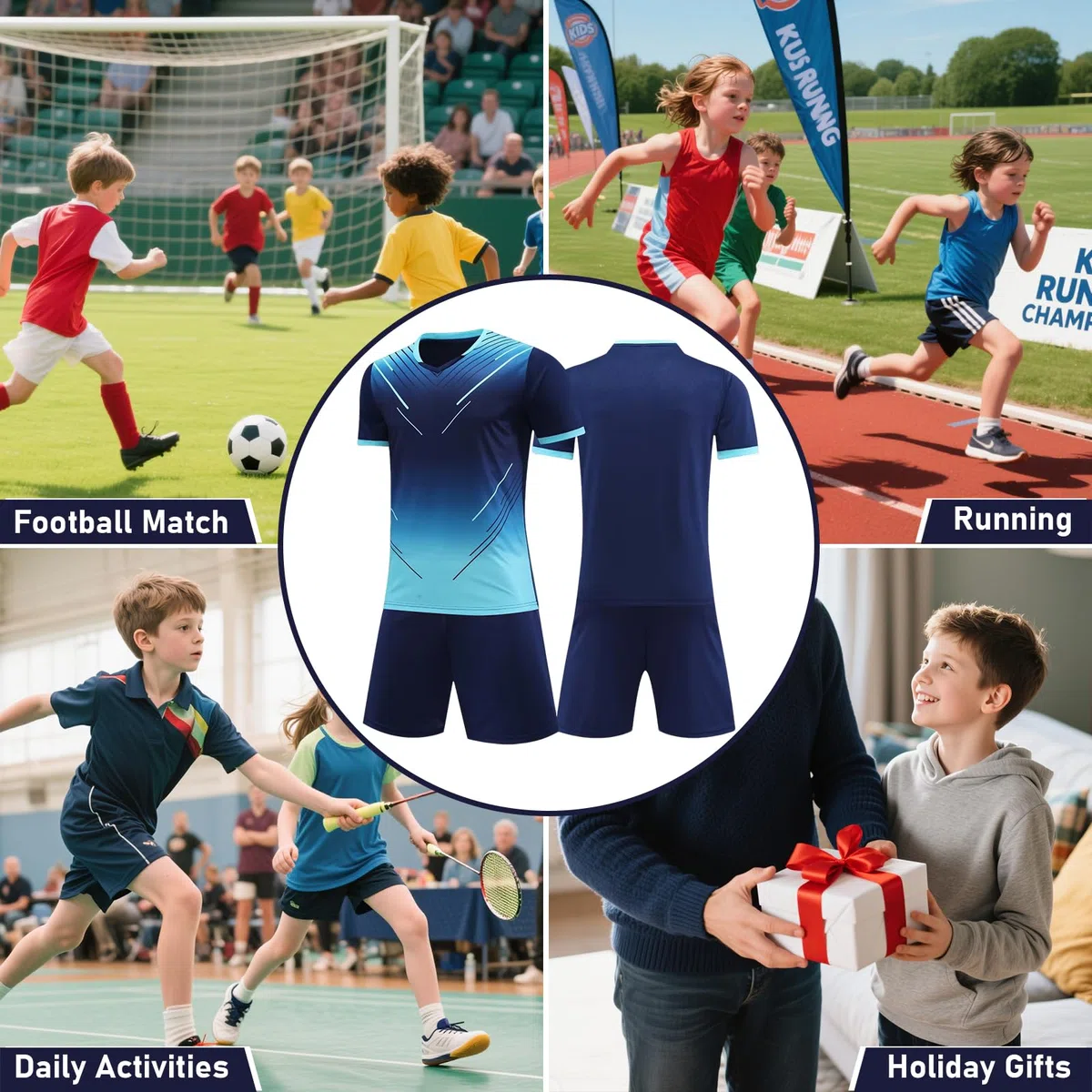 Maillot de Foot Garçons, Séchage Rapide Ensemble Tenue Football, Respirant T-Shirt et Shorts Deux Pièces Survêtement, Vêtements de Sport Basketball pour Enfants 7-13 Ans