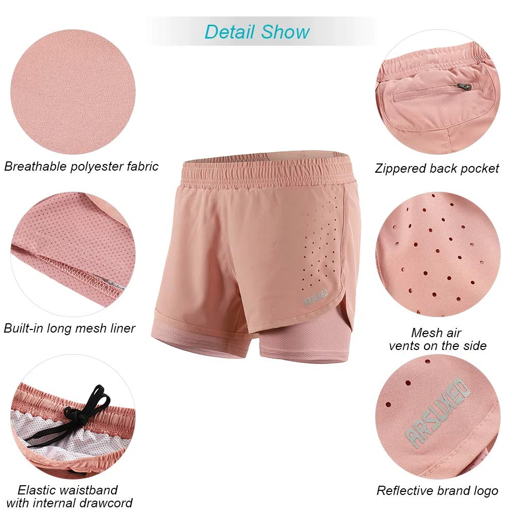 Lixada Short de Course 2 en 1 pour Femme, séchage Rapide, Respirant, entraînement Actif