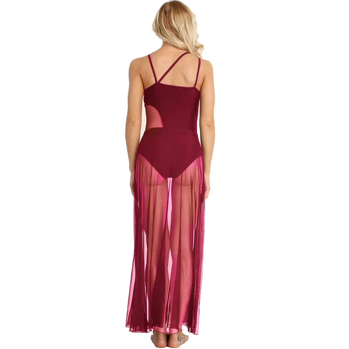 Oyolan Femme Robe Danse sans Manches Justaucorps Robe Danse Contemporaine Tenue Salsa Rumba Latine Costume Dancewear