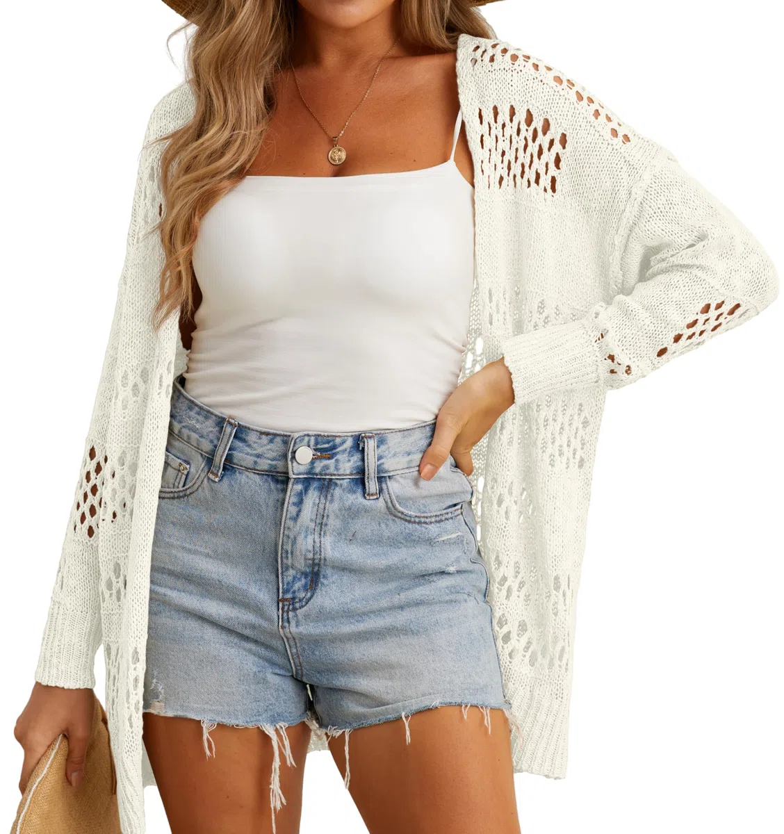 GRECERELLE Cardigan en crochet pour femme - Cache-maillot de plage léger creux ouvert sur le devant - Protection solaire