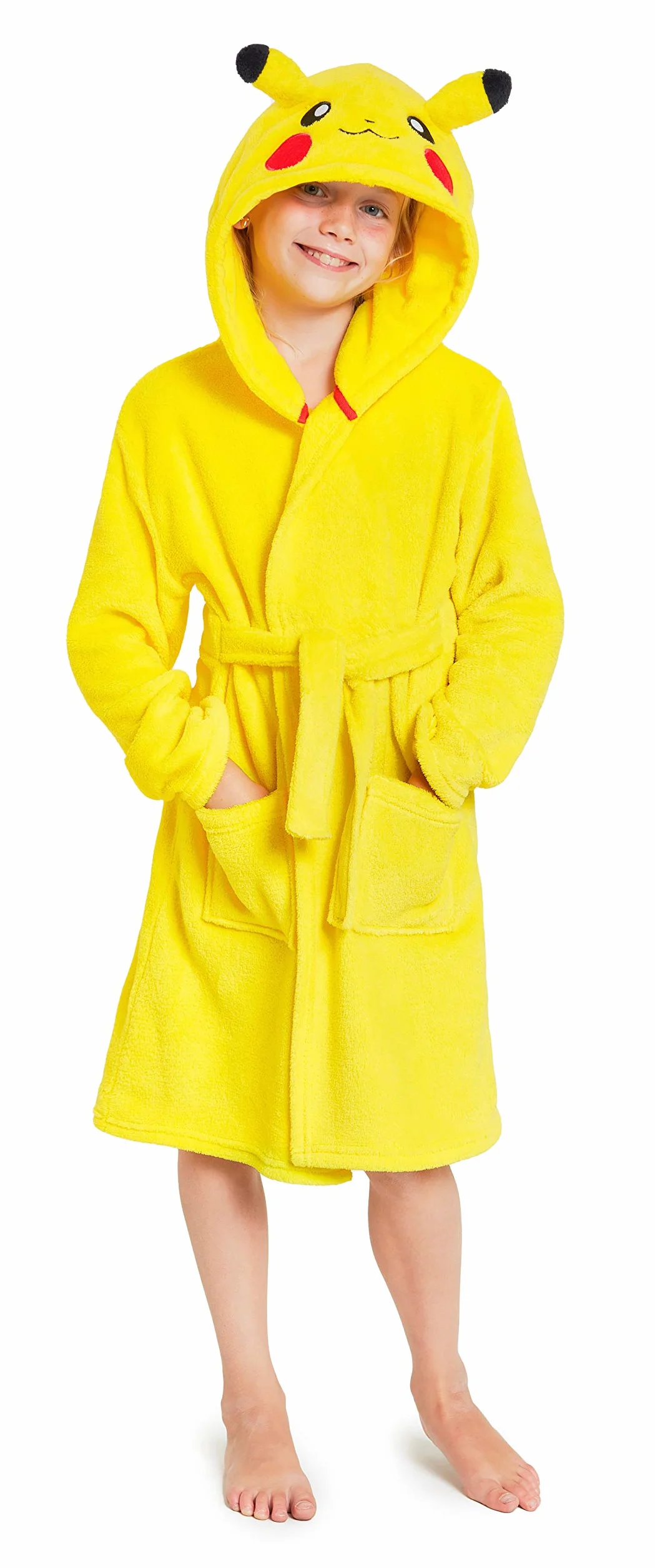 Pokémon Robe De Chambre Enfant De Pikachu, Peignoir Garçon Ou Fille en Polaire Douce avec Capuche Taille 4-14 Ans
