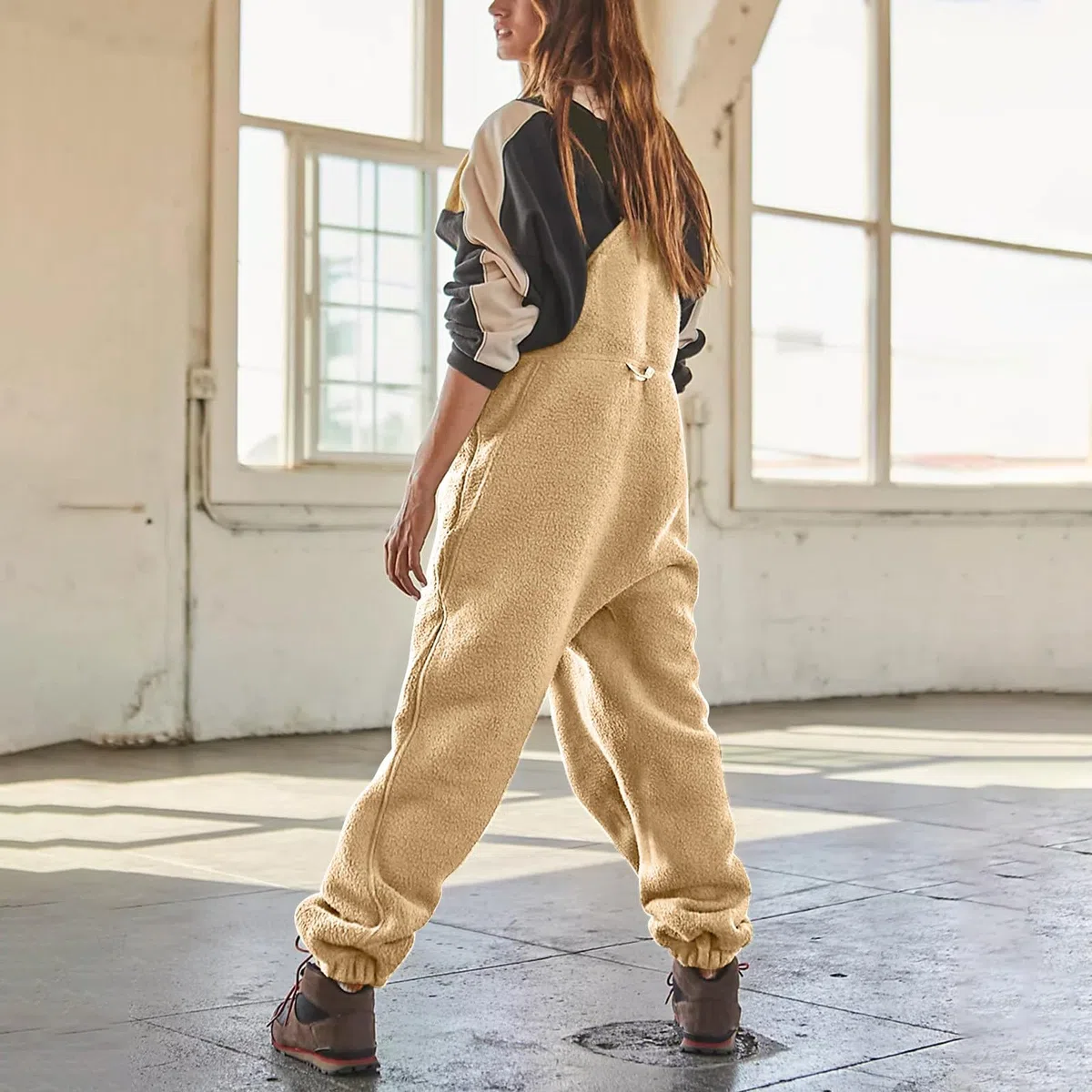 Salopette en Polaire pour Femme, Bretelles réglables, Pantalon de Ski Chaud pour l'hiver, Combinaison Cargo Ample en Polaire