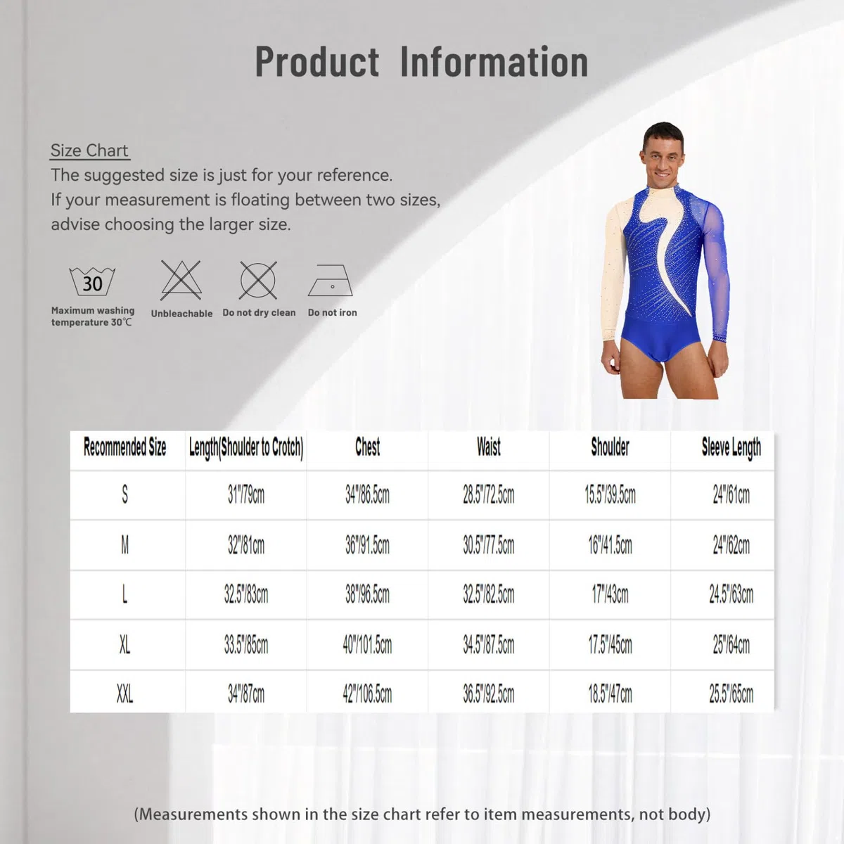 Body de danse à manches longues pour homme - Strass - Couleur contrastée - Maille - Gymnastique - Sport - Patinage sur glace - Costume de danse