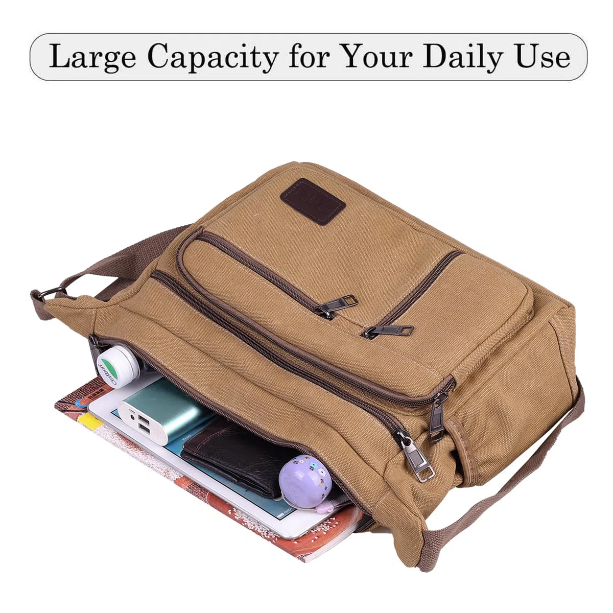 Sac Bandouillère Homme Sac Messenger Sac d'école Unisexe Vintage Canvas Sac Bandouliere Hommes Imperméable Pochette Téléphone pour Voyage Loisir Sport