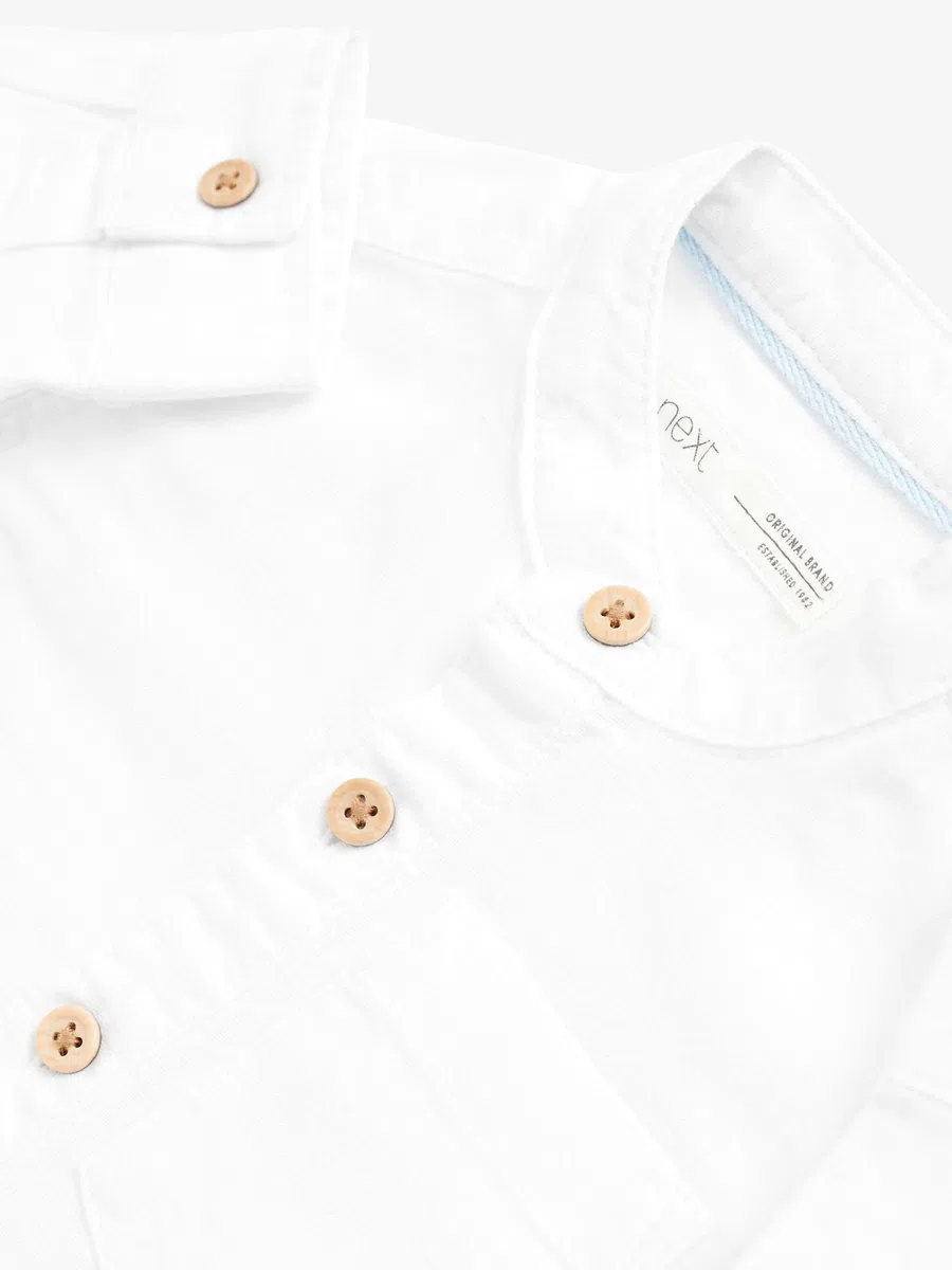 NEXT Garçon Chemise en Lin mélangé à col Tunisien Blanc 6 Ans-7 Ans