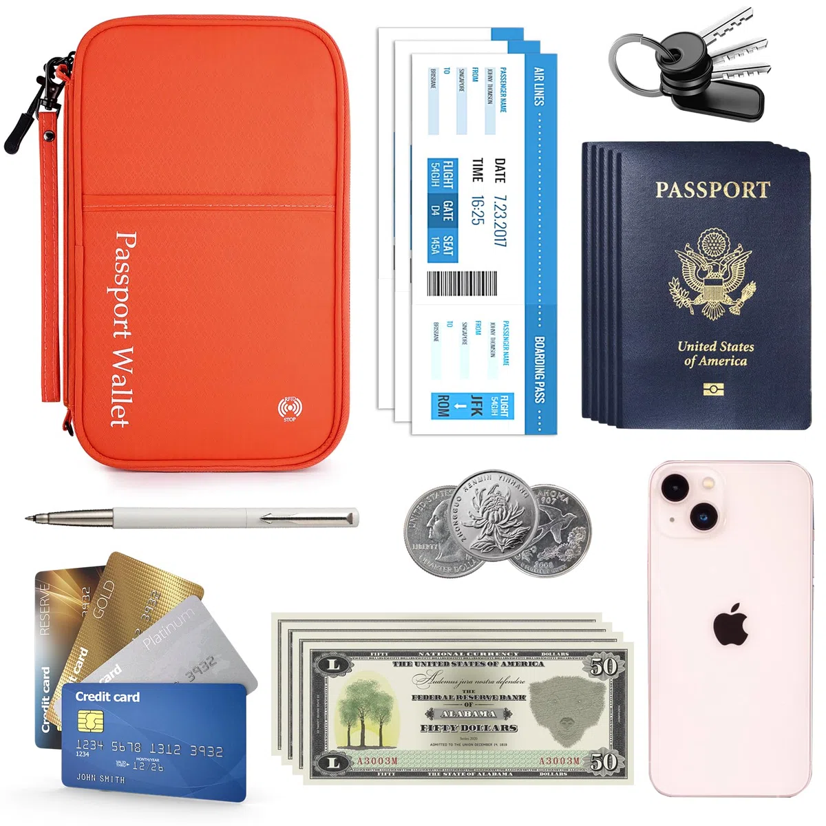 Portefeuilles Passeport de Voyage, Famille Porte-Passeport Organisateur Documents de Voyage pour 8 Passeports, Protège Passeport avec RFID pour Homme Femme, Orange