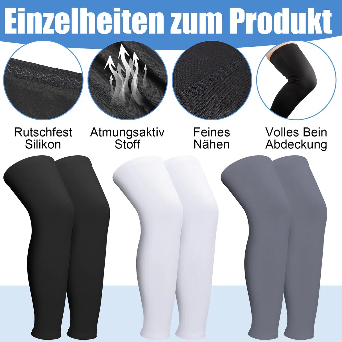 Lot de 3 paires de manchettes de compression - Protection solaire UV - Longues manchettes de compression pour cyclisme, course, basketball, hommes et femmes (noir, blanc, gris), Blanc, noir,