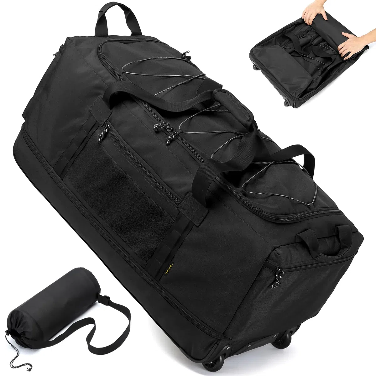 Laripwit Sac de Voyage Pliable à roulettes XXL 130-170L Extensible Sac de Sport avec roulettes 36'' Extra Large Sac à Bagages Souple avec Poignées Multiples, Noir