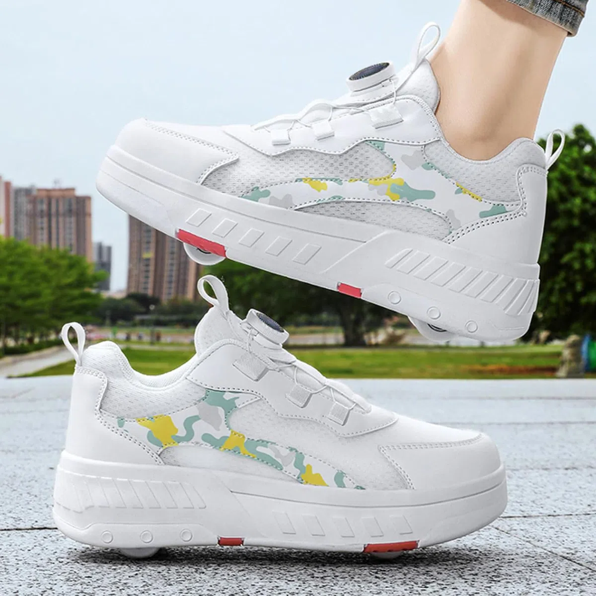 Hixingo Chaussure a Roulette pour Fille Garçons, Chaussures a roulettes avec Roues Chaussures de Skateboard, Patins à roulettes Lacet Revolve Basket à roulettes