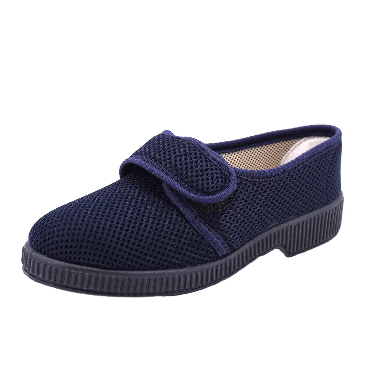 JOMIX Chaussons Homme avec Fermeture à Scratch Chaussures Diabétiques Confortable en Maille Respirant Pantoufles de Confort Semelle Antidérapante pour Loisirs