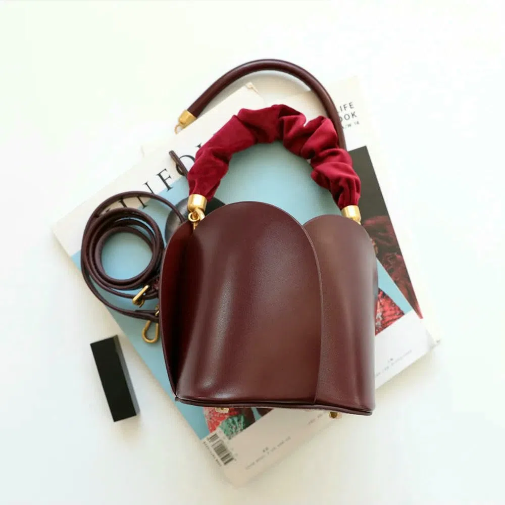 Sac Seau Femme Solide en Cuir Véritable Dames Sacs À Bandoulière Forme De Fleur Fourre-Tout De Luxe Sacs À Main Sacs À Main